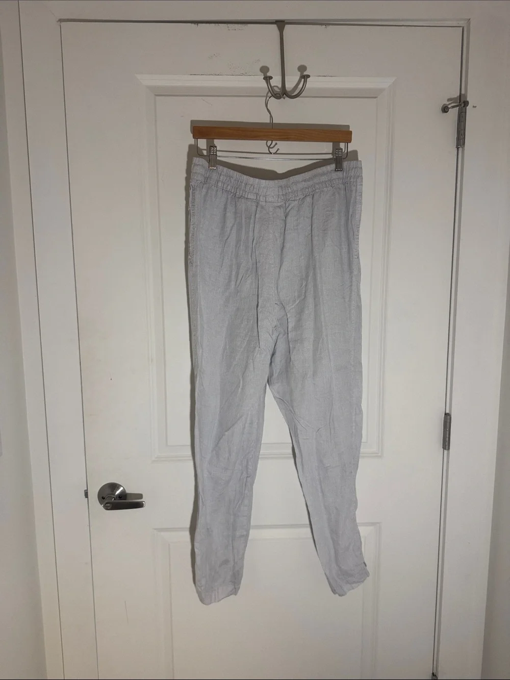 Women's Wide-Leg Drawstring Striped Linen Pants
